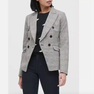 Banana Republic Factory Double Breasted Glen Brown Plaid Print Blazer Size 6